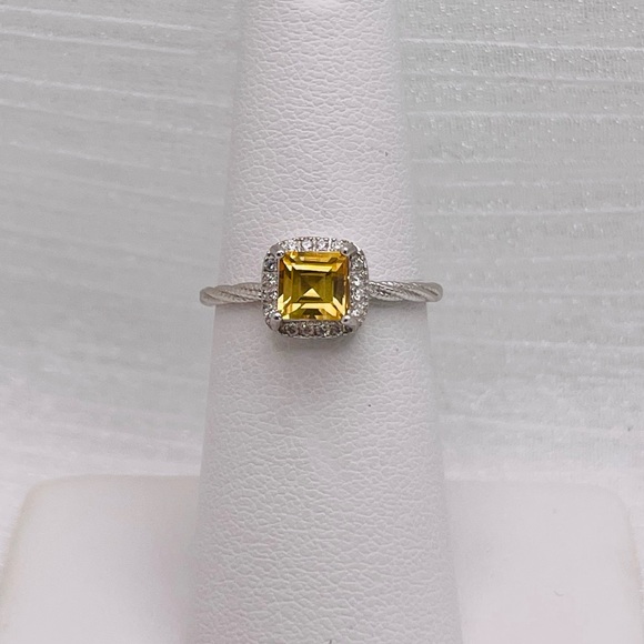 Venus and Vulcan Jewelry - Princess Cut Citrine & Pavé Halo Ring